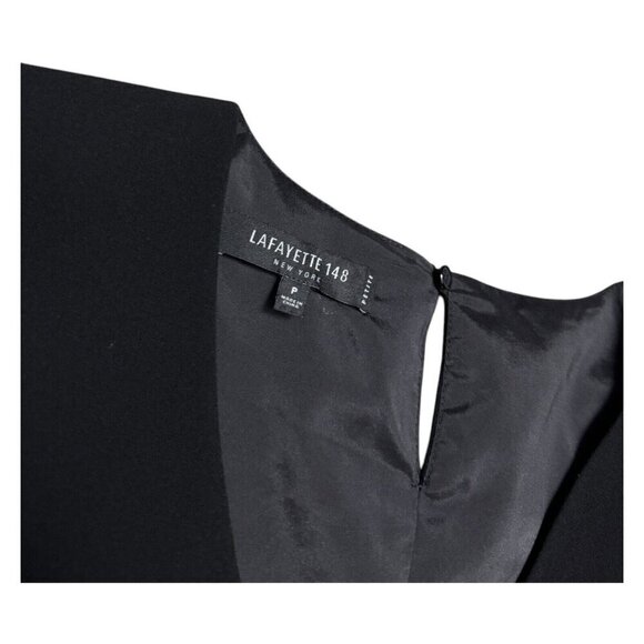 Lafayette 148 Luxury Designer V-Neck Black Ruffle Mini Dress Womens Small Petite - Picture 5 of 8